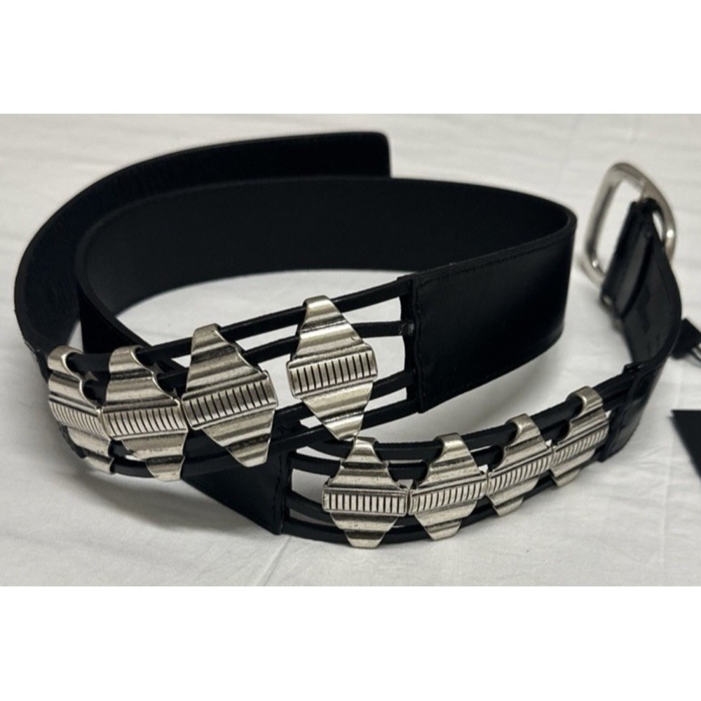 The Kooples Women Size 2/ US M Leather Belt W/ Metallic Pieces Black AHCE28045K
